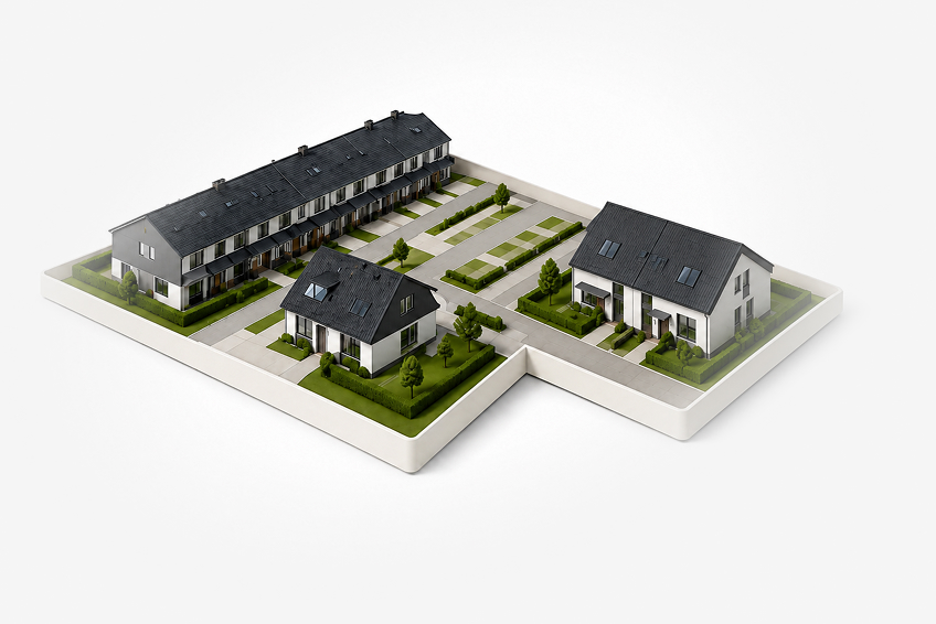 Seriebouwwoningen met prefab daken